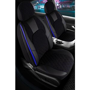 Honda Hr-v Uyumlu Yarı Deri Oto Koltuk Kılıfı Ön Arka Set Chester Model Siyah Mavi