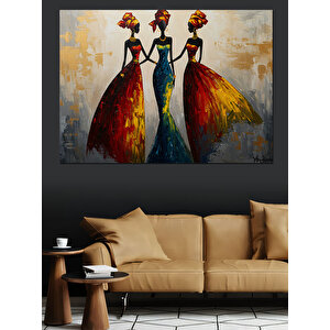 Renkli Elbiseli Dans Eden Kadınlar Dekoratif Kanvas - Mdf Ahşap Tablo 70x100 cm