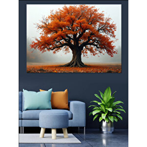 Sonbaharda Büyük Ağaç Dekoratif Kanvas - Mdf Ahşap Tablo