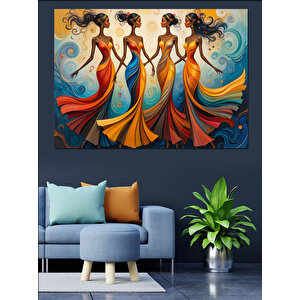 Renkli Kadınlar Dans Ediyor Dekoratif Kanvas - Mdf Ahşap Tablo 100x140 cm