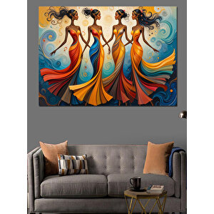 Renkli Kadınlar Dans Ediyor Dekoratif Kanvas - Mdf Ahşap Tablo 70x100 cm