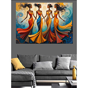 Renkli Kadınlar Dans Ediyor Dekoratif Kanvas - Mdf Ahşap Tablo