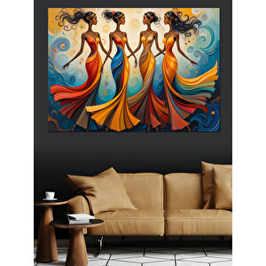 Renkli Kadınlar Dans Ediyor Dekoratif Kanvas - Mdf Ahşap Tablo