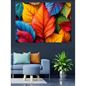 Renkli Sonbahar Yaprakları Dekoratif Kanvas - Mdf Ahşap Tablo 70x100 cm