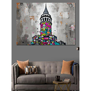 Renkli Galata Kulesi Dekoratif Kanvas - Mdf Ahşap Tablo 100x140 cm