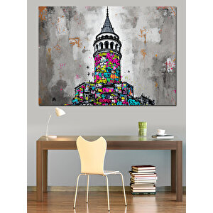 Renkli Galata Kulesi Dekoratif Kanvas - Mdf Ahşap Tablo 100x140 cm