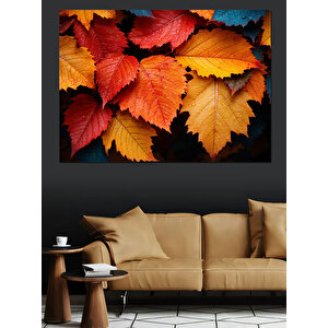 Kırmızı Sonbahar Yaprakları Dekoratif Kanvas - Mdf Ahşap Tablo 70x100 cm
