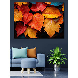 Kırmızı Sonbahar Yaprakları Dekoratif Kanvas - Mdf Ahşap Tablo 70x100 cm