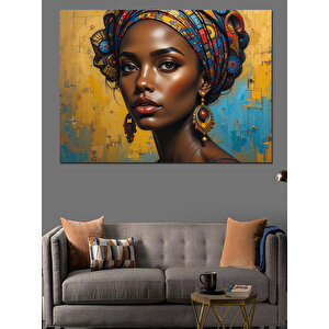 Afrikalı Kadın Altın Küpe Dekoratif Kanvas - Mdf Ahşap Tablo 35x50 cm