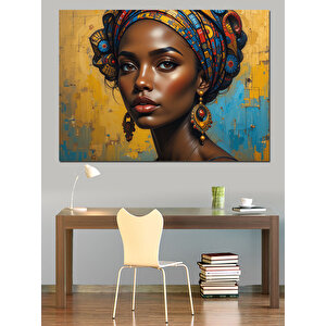 Afrikalı Kadın Altın Küpe Dekoratif Kanvas - Mdf Ahşap Tablo 35x50 cm