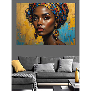 Afrikalı Kadın Altın Küpe Dekoratif Kanvas - Mdf Ahşap Tablo 35x50 cm