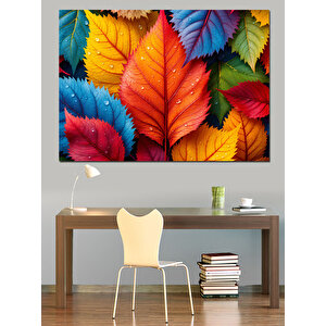 Renkli Sonbahar Yaprakları Dekoratif Kanvas - Mdf Ahşap Tablo