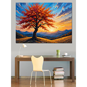 Turuncu Sonbahar Ağacı Dekoratif Kanvas - Mdf Ahşap Tablo 70x100 cm