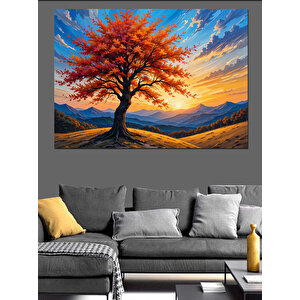 Turuncu Sonbahar Ağacı Dekoratif Kanvas - Mdf Ahşap Tablo 70x100 cm