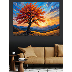 Turuncu Sonbahar Ağacı Dekoratif Kanvas - Mdf Ahşap Tablo 70x100 cm