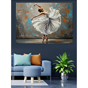 Beyaz Tütülü Dans Eden Kadın Dekoratif Kanvas - Mdf Ahşap Tablo 70x100 cm
