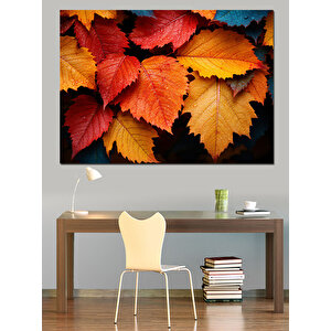 Kırmızı Sonbahar Yaprakları Dekoratif Kanvas - Mdf Ahşap Tablo