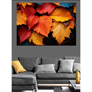 Kırmızı Sonbahar Yaprakları Dekoratif Kanvas - Mdf Ahşap Tablo