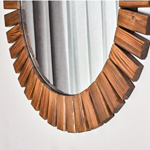 Dfn Wood Flower 80x80 Cm Ahşap Ceviz Rengi Yuvarlak Dekoratif Duvar Salon Konsol Banyo Aynası 80x80 cm