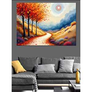 Kırmızı Sarı Sonbahar Yolu Dekoratif Kanvas - Mdf Ahşap Tablo 70x100 cm