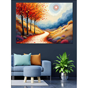 Kırmızı Sarı Sonbahar Yolu Dekoratif Kanvas - Mdf Ahşap Tablo 70x100 cm