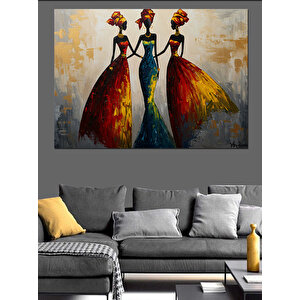 Renkli Elbiseli Dans Eden Kadınlar Dekoratif Kanvas - Mdf Ahşap Tablo 100x140 cm