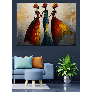 Renkli Elbiseli Dans Eden Kadınlar Dekoratif Kanvas - Mdf Ahşap Tablo 100x140 cm