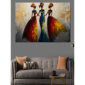 Renkli Elbiseli Dans Eden Kadınlar Dekoratif Kanvas - Mdf Ahşap Tablo