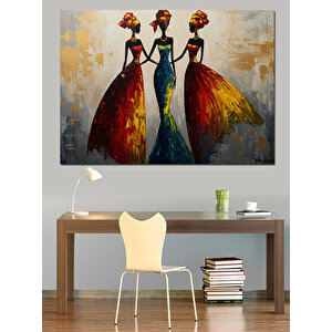 Renkli Elbiseli Dans Eden Kadınlar Dekoratif Kanvas - Mdf Ahşap Tablo