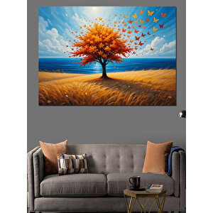 Turuncu Yapraklı Sonbahar Ağacı Dekoratif Kanvas - Mdf Ahşap Tablo 50x70 cm