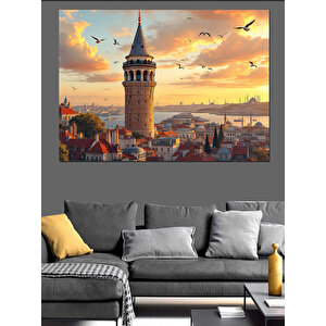 Galata Kulesi Ve Gün Batımı Dekoratif Kanvas - Mdf Ahşap Tablo