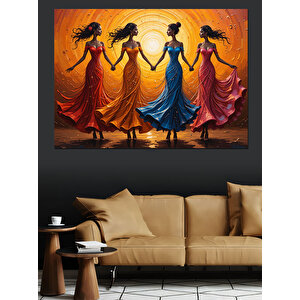 Renkli Elbiseli Dans Eden Kadınlar Dekoratif Kanvas - Mdf Ahşap Tablo 70x100 cm