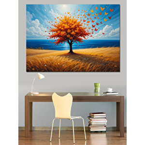 Turuncu Yapraklı Sonbahar Ağacı Dekoratif Kanvas - Mdf Ahşap Tablo 25x35 cm