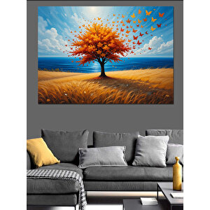 Turuncu Yapraklı Sonbahar Ağacı Dekoratif Kanvas - Mdf Ahşap Tablo 25x35 cm