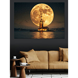 Dolunayda Kız Kulesi Manzarası Dekoratif Kanvas - Mdf Ahşap Tablo 25x35 cm