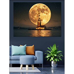 Dolunayda Kız Kulesi Manzarası Dekoratif Kanvas - Mdf Ahşap Tablo 25x35 cm