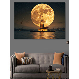 Dolunayda Kız Kulesi Manzarası Dekoratif Kanvas - Mdf Ahşap Tablo 25x35 cm