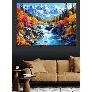 Sonbahar Dağ Manzarası Dekoratif Kanvas - Mdf Ahşap Tablo 100x140 cm