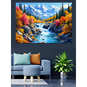 Sonbahar Dağ Manzarası Dekoratif Kanvas - Mdf Ahşap Tablo 100x140 cm