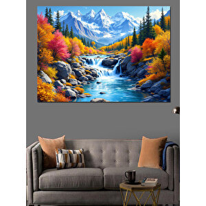 Sonbahar Dağ Manzarası Dekoratif Kanvas - Mdf Ahşap Tablo 100x140 cm