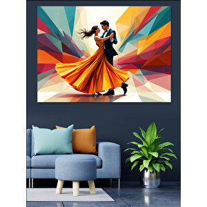 Renkli Dans Eden Çift Figürü Dekoratif Kanvas - Mdf Ahşap Tablo 100x140 cm