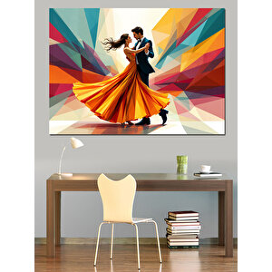 Renkli Dans Eden Çift Figürü Dekoratif Kanvas - Mdf Ahşap Tablo 100x140 cm