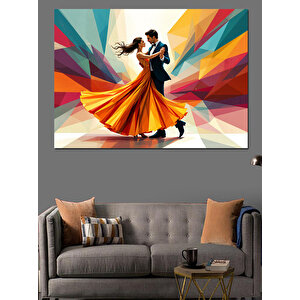 Renkli Dans Eden Çift Figürü Dekoratif Kanvas - Mdf Ahşap Tablo 70x100 cm