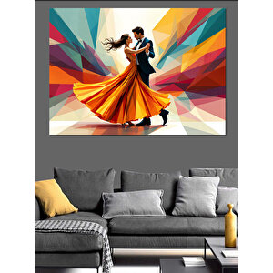 Renkli Dans Eden Çift Figürü Dekoratif Kanvas - Mdf Ahşap Tablo