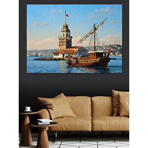 Kız Kulesi Ve Yelkenli Dekoratif Kanvas - Mdf Ahşap Tablo 35x50 cm