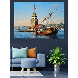 Kız Kulesi Ve Yelkenli Dekoratif Kanvas - Mdf Ahşap Tablo 35x50 cm