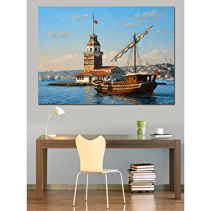 Kız Kulesi Ve Yelkenli Dekoratif Kanvas - Mdf Ahşap Tablo