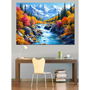 Sonbahar Dağ Manzarası Dekoratif Kanvas - Mdf Ahşap Tablo