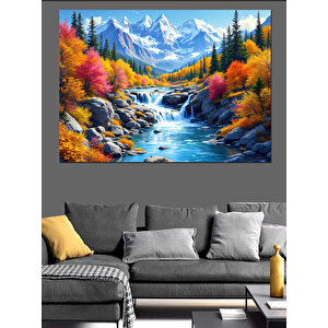 Sonbahar Dağ Manzarası Dekoratif Kanvas - Mdf Ahşap Tablo