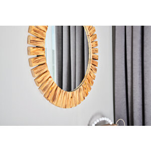 Dfn Wood Naturel İkili 60,50 Cmahşap Yuvarlak Dekoratif Duvar Salon Konsol Banyo Aynası 60x60 cm